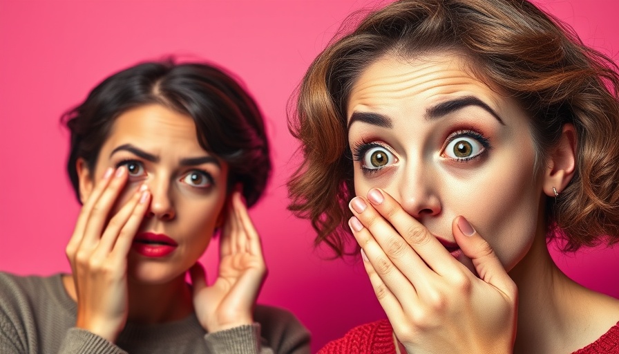 Mindfulness practice to stop gossiping: woman whispering to surprised friend against pink background.