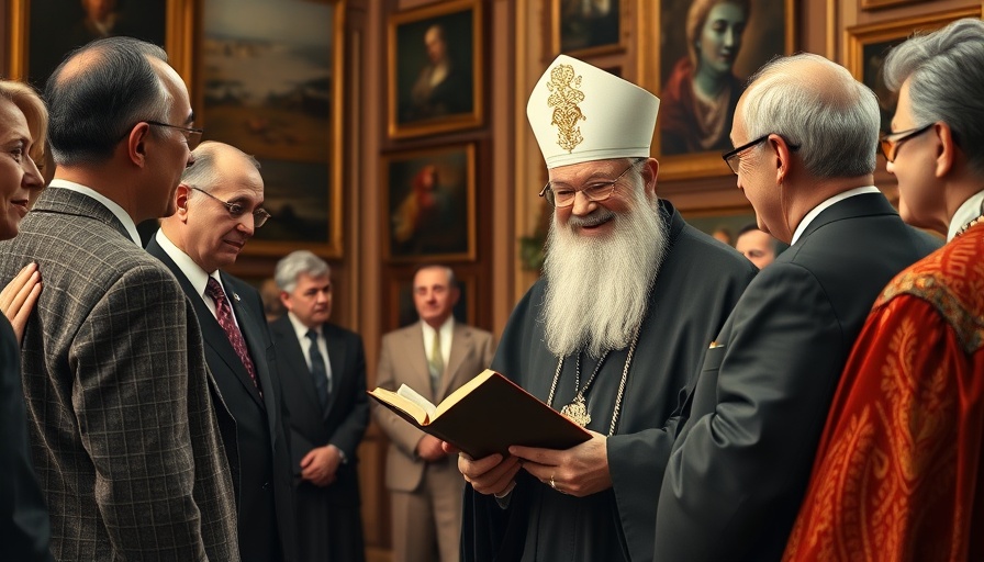 Pope Francis engaging with dignitaries in a formal setting.