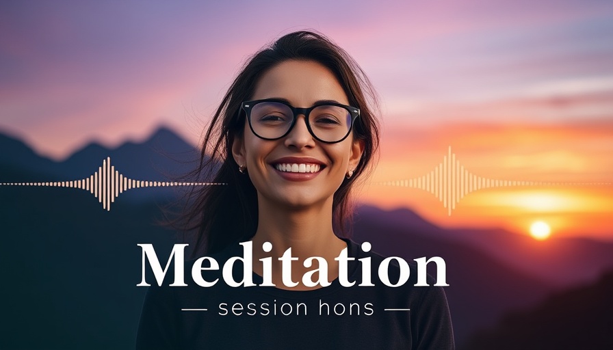 Interbeing meditation promotion with smiling woman and sunset background.