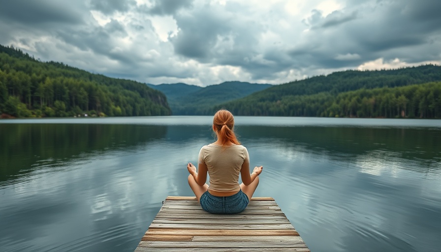 Tranquil meditation scene by the lake, emphasizing peace.