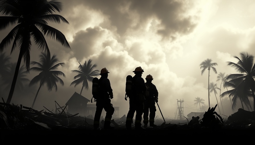 Firefighters in smoky scene, real-time weather APIs disaster preparedness.