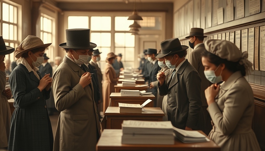 Early 20th-century public health scene in vintage clinic.