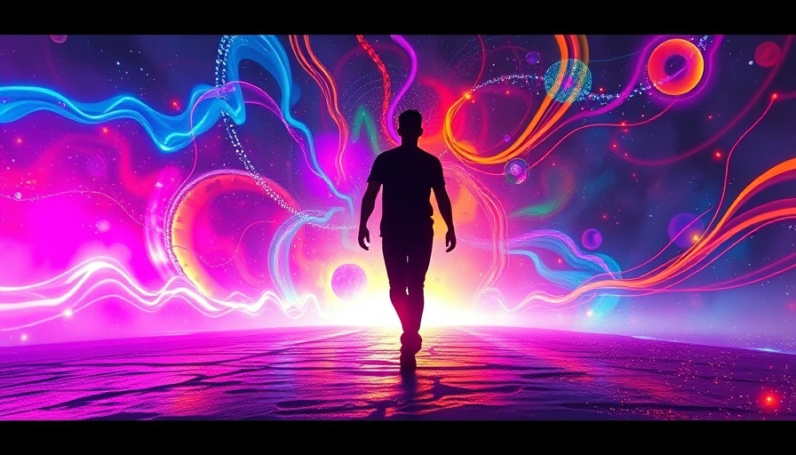 Transformation through hardship illustrated with a colorful abstract figure in cosmic lights.