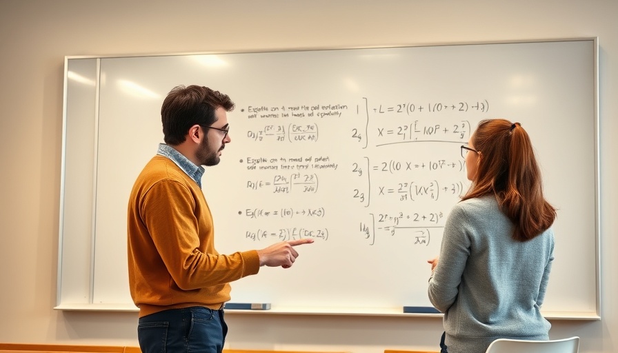 Teacher and student discussing equations in classroom.
