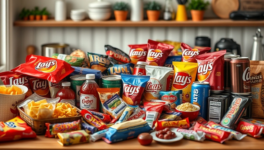 Abundant ultraprocessed foods on table highlighting depression risk.