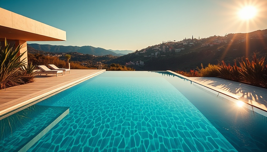 Outdoor pool in scenic setting, common pool problems for new owners.