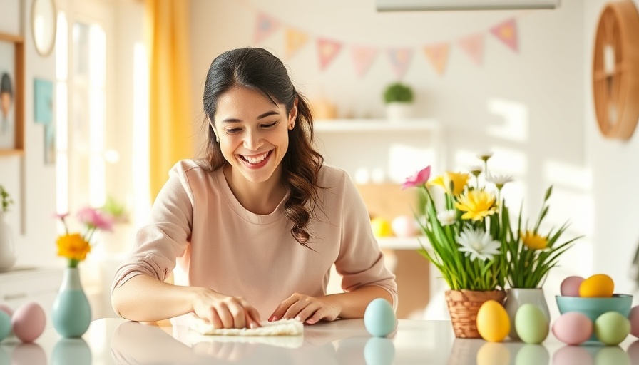 Easter-themed home cleaning tips with spring decorations.