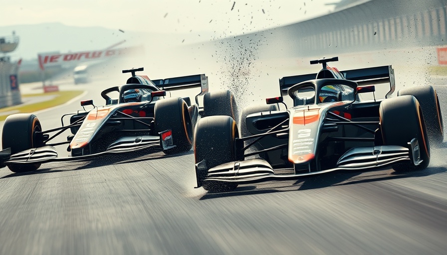 Intense F1 duel on track, Max Verstappen Turn 1 Move.