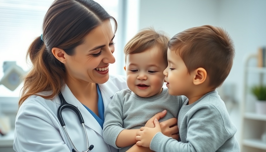 Pediatrician comforting child in clinic, chronic health conditions in children care.