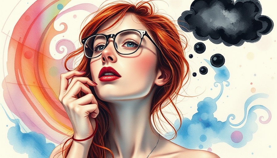 Watercolor illustration of young woman contemplating trichotillomania recovery.