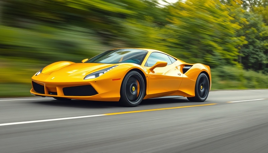 Ferrari 12Cilindri speed on road with lush background