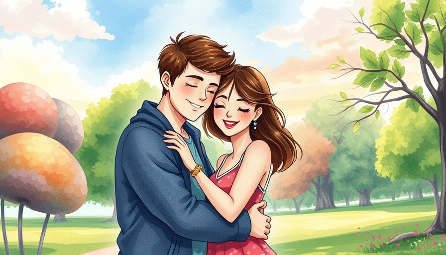 Mindfulness in Relationships illustrated by a couple embracing in a park.