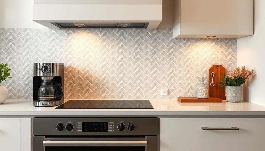 Modern kitchen backsplash design with herringbone tiles.