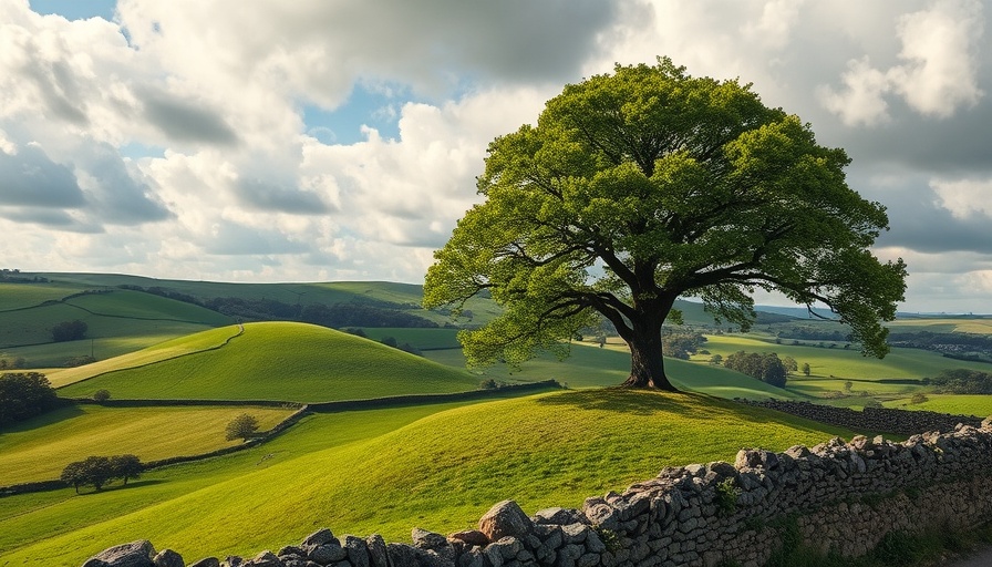 Sycamore Gap Tree stands isolated in scenic fields
