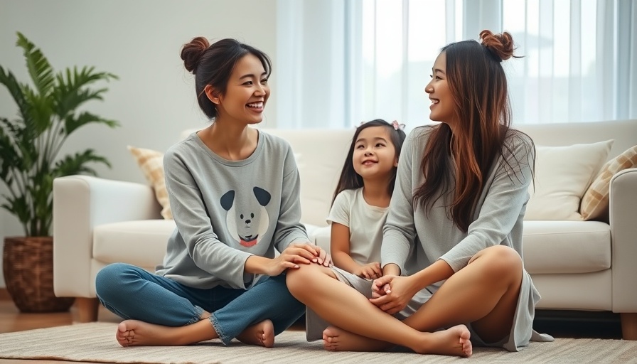 Mother and daughter modeling mindfulness in cozy home environment.