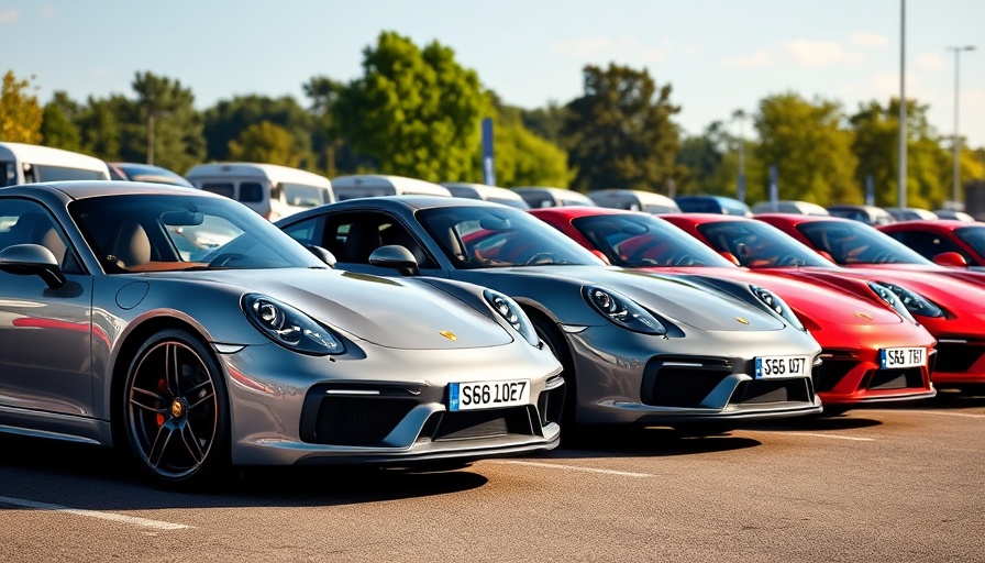 Largest Gathering of Carrera GTs at scenic car show under clear skies.