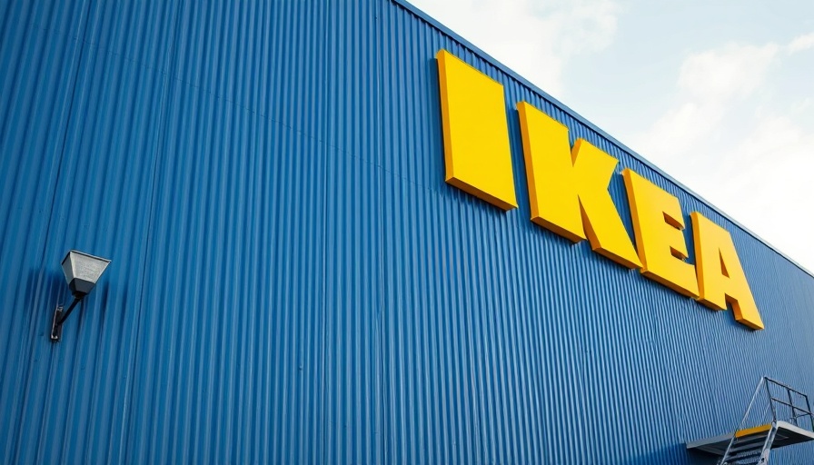Close-up of IKEA store exterior with yellow signage against blue sky.