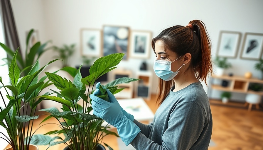 Woman cleaning plants in stylish living room, cleaning services Australia.