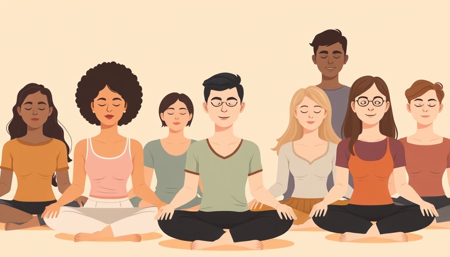 Cartoon of diverse individuals meditating, concept of mindfulness.