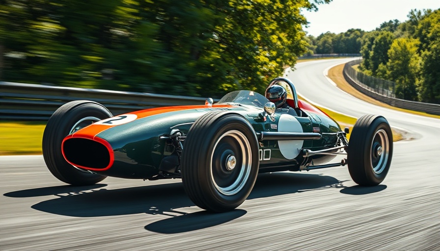 Vintage Formula race car on track, vibrant and detailed.