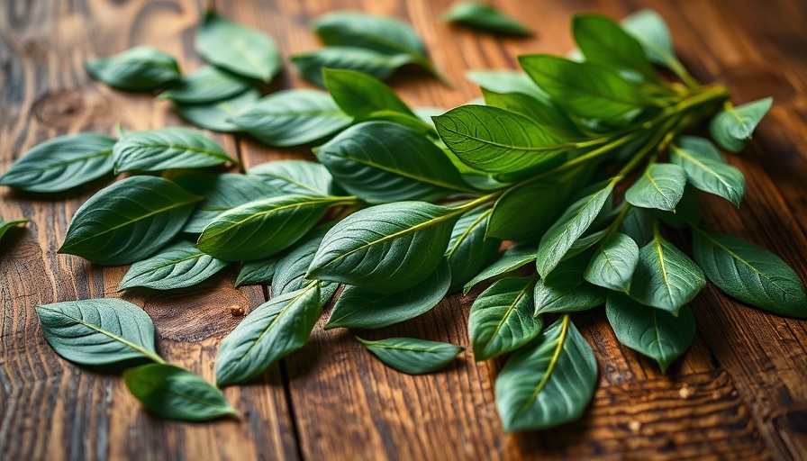 Bay leaves on a wooden table suggesting health benefits for blood sugar and cholesterol.