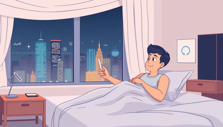 Smart Home Routines illustration showing person in bed with smart devices.