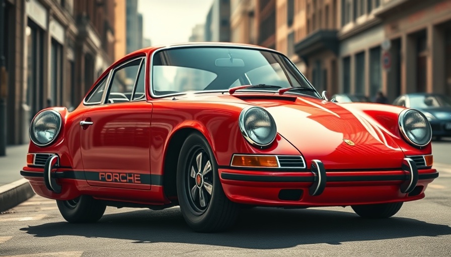 Porsche 911 Slantnose revival in an urban setting, vibrant red.