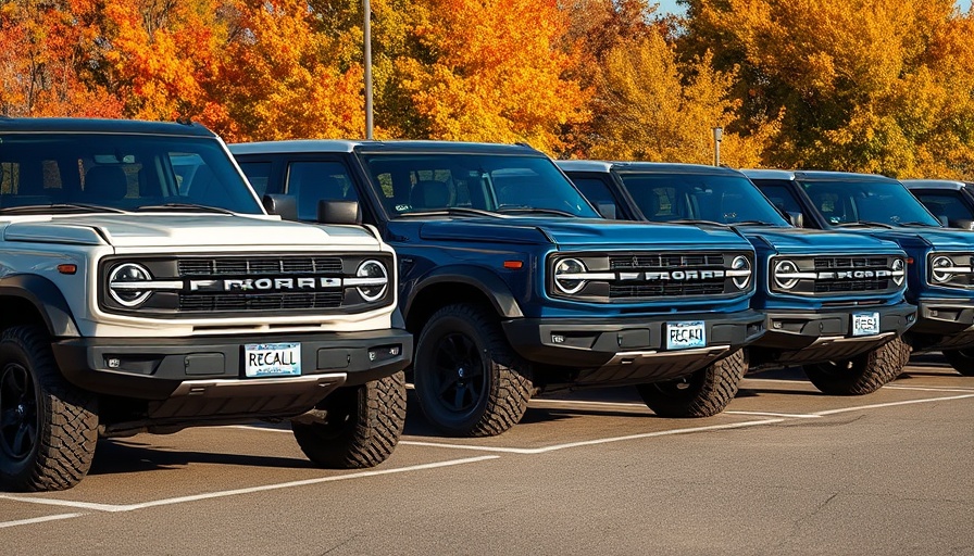Ford Bronco child lock defect triggers product recall sign in autumn setting.