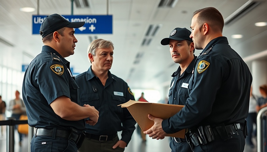 Security officers confronting delivery driver at airport checkpoint