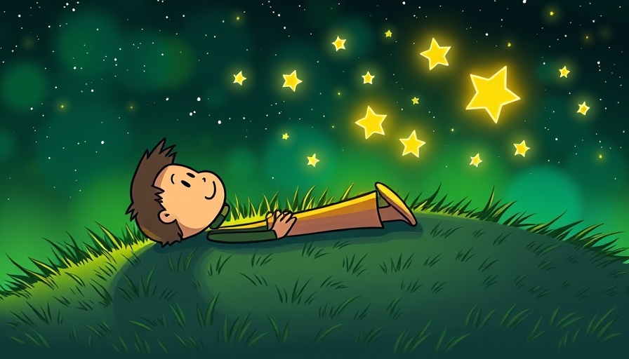 Cartoon stick figure pursuing dreams under starlit sky.