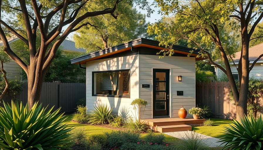 Modern accessory dwelling unit with lush greenery.