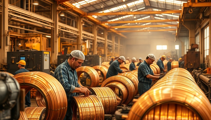 Copper coils in industrial setting highlight copper shortage in renewable energy.
