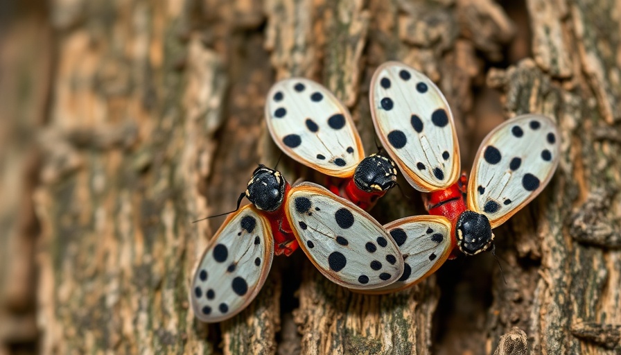 Spotted lanternflies on tree bark for identification.