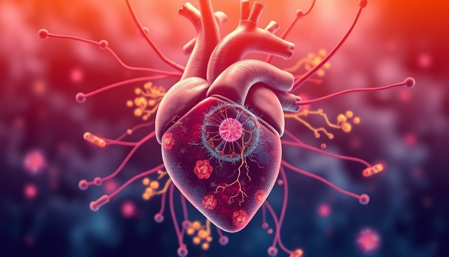 Illustration of heart and gut microbiome link and health connection.