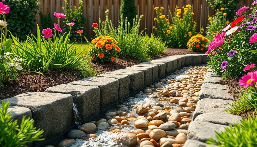Mastering Garden Drainage with vibrant pebbles and lush plants.