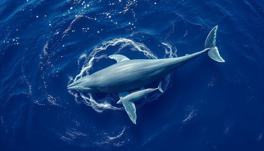Humpback whale with calf swimming in ocean during migration birthing.