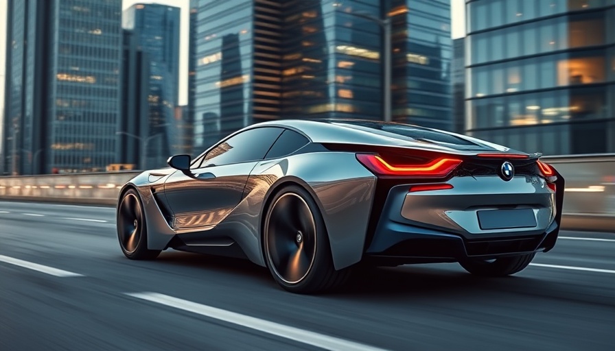 Futuristic BMW Concept Speedtop driving through a cityscape.