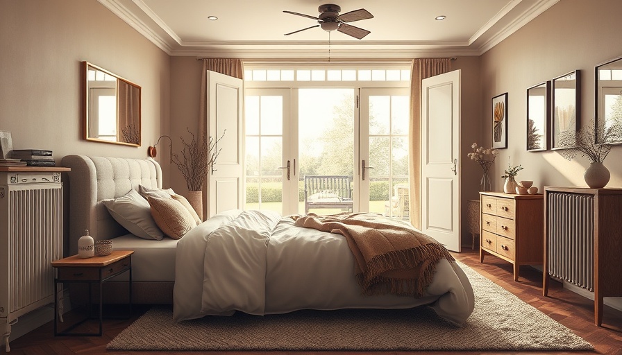 Cozy bedroom with heating elements, neutral tones, Melbourne.