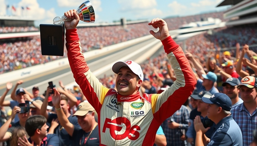 Alex Palou celebrating Indianapolis 500 victory with trophy in hand.