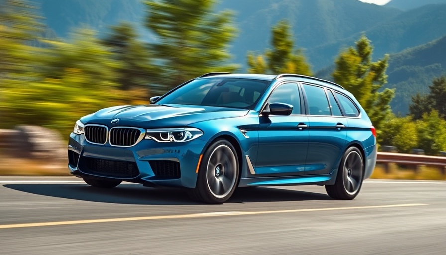 Sleek BMW M5 Touring cruising, showcasing dynamic design.