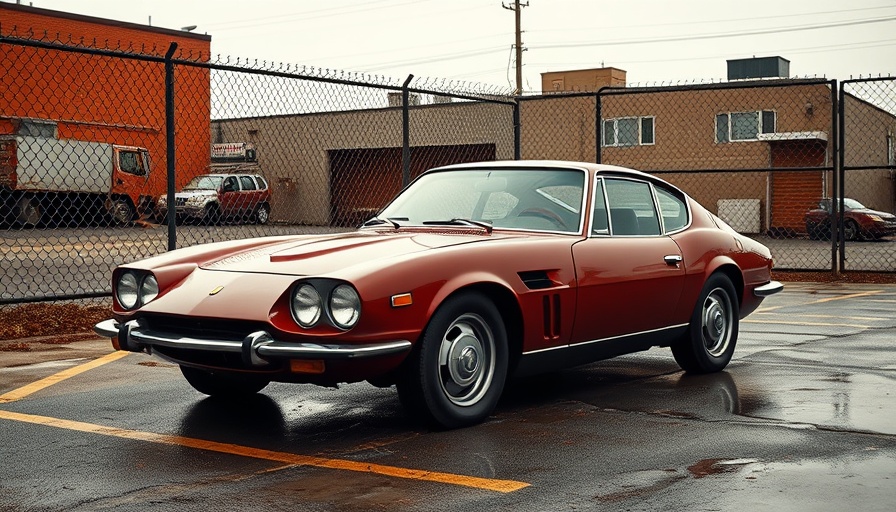 Iso Grifo in an impound lot, overcast urban scene.