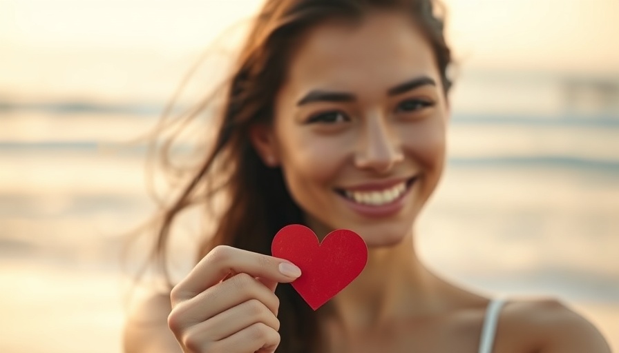 Woman holding a red heart by the beach, symbolizing wise engagement with emotions.