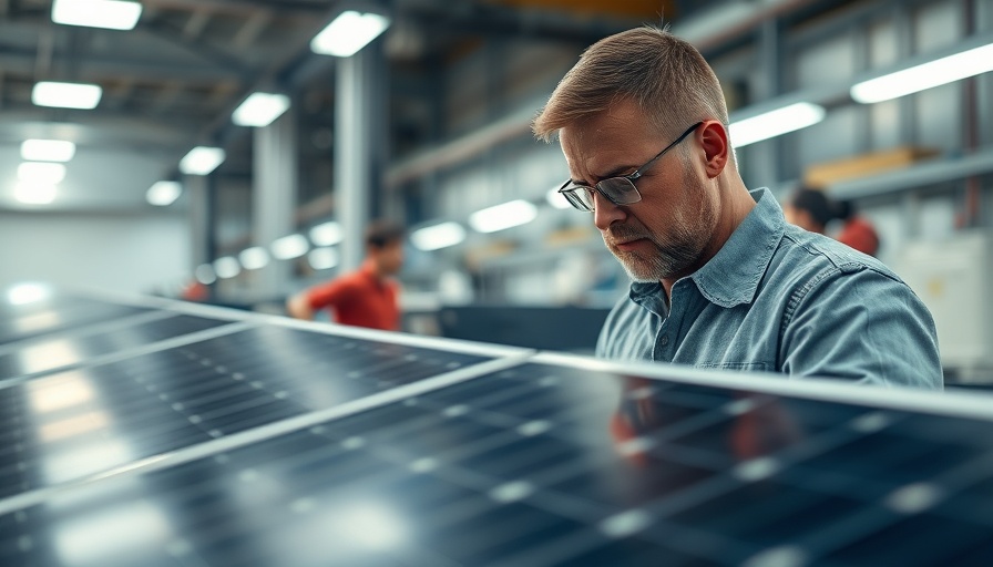 Technician inspecting solar panels in China renewable energy plant