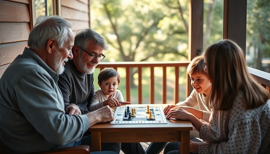 Multi-generational family enjoying time on a sunny porch.