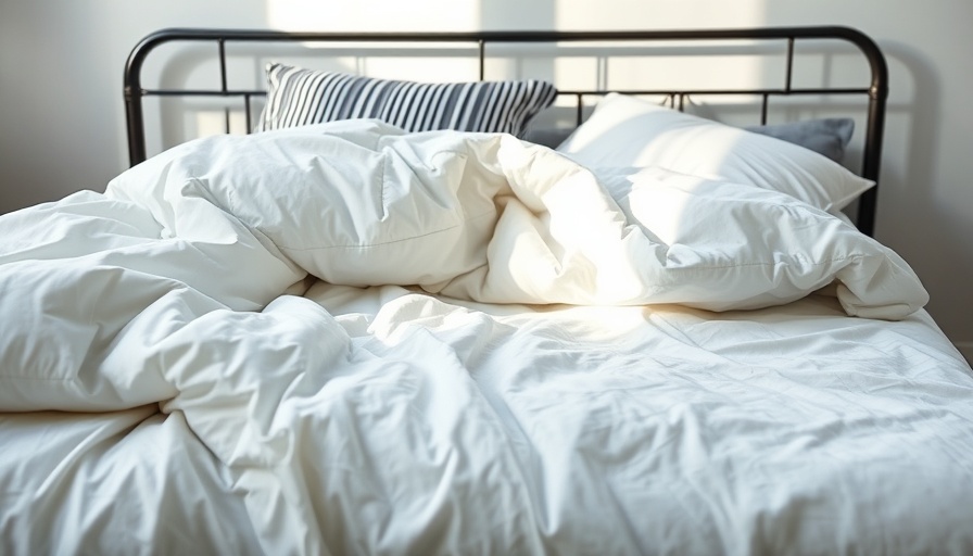 Crumpled white duvet on bed, minimalist room; how to wash a duvet guide.