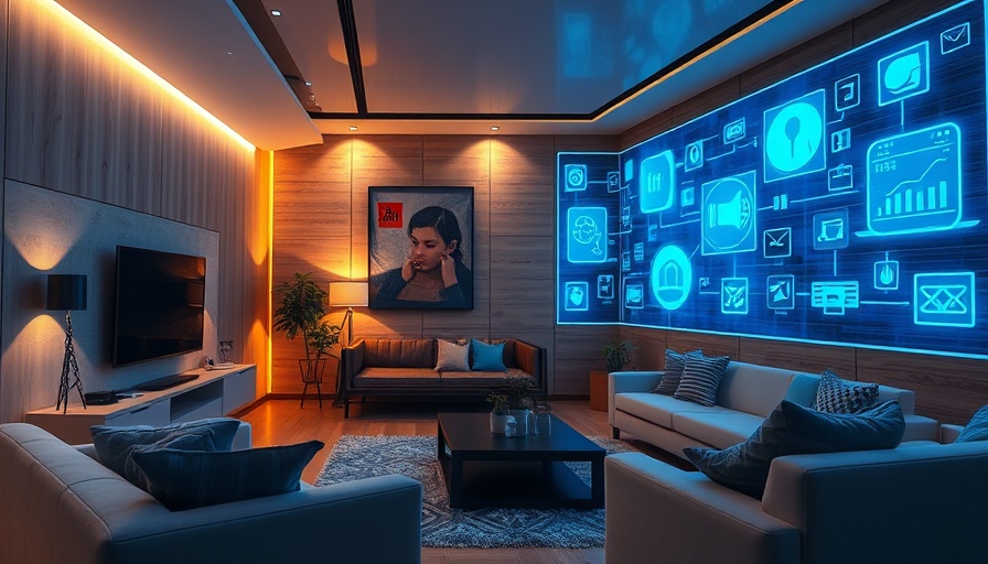 Modern AI interior design living room with smart technology.