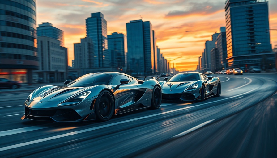 Futuristic cars merging in auto industry concept art.