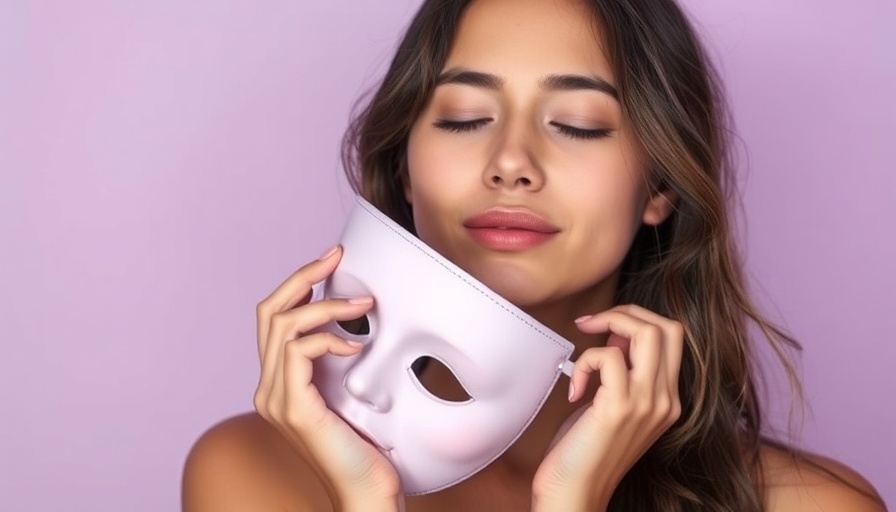 Serene woman on self-acceptance journey holding a mask.