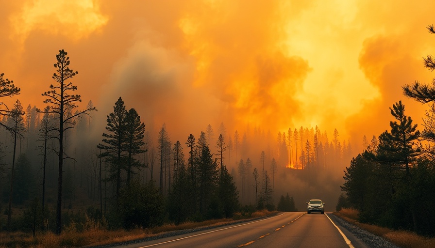 Canada wildfire increase depicted with dense smoke and burning forest.