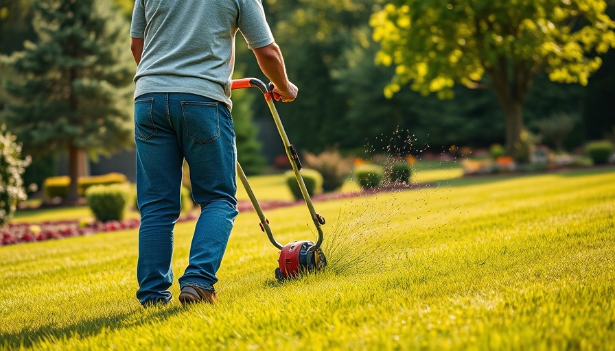 Man using grass trimmer in garden, hinting at loud yard work regulations.